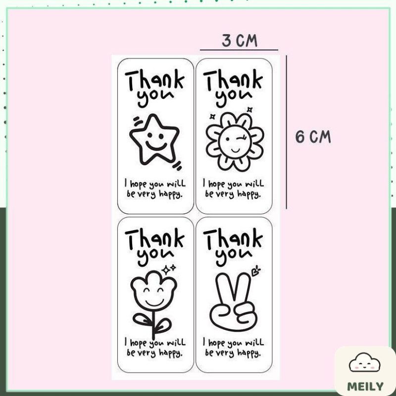 100 Tem hoạt hình Thank you đen trắng, màu sắc TE22