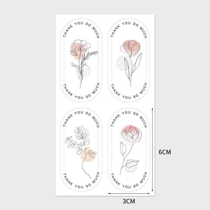 100 Tem hoạt hình Thank you đen trắng, màu sắc TE22 - Bông hồng