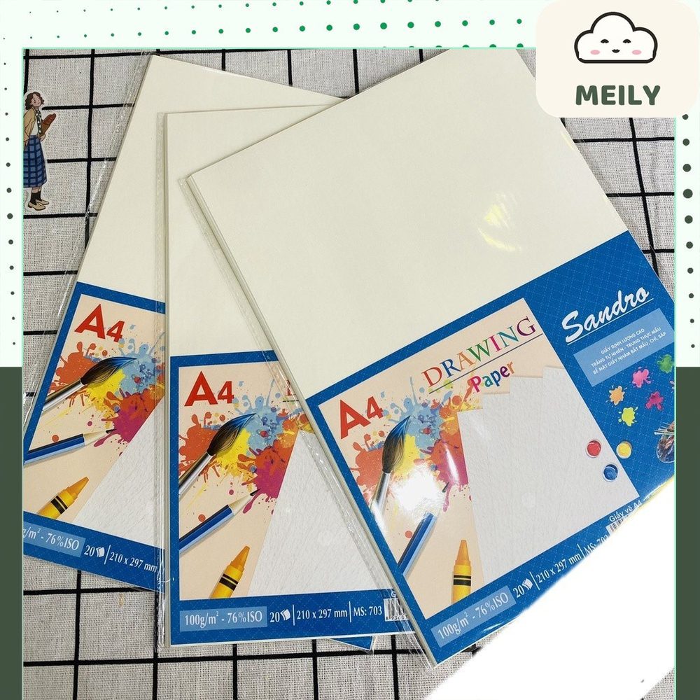 3 Tập Giấy vẽ Mỹ Thuật A4 tập 20 tờ vẽ màu chì than