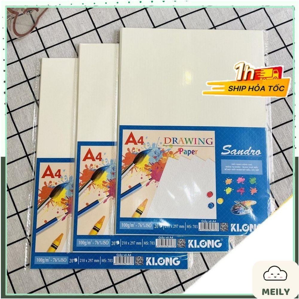 3 Tập Giấy vẽ Mỹ Thuật A4 tập 20 tờ vẽ màu chì than