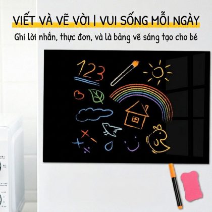 Bảng Đen Từ Tính Nam Châm Viết Xóa Được 42x29 PVC Dán Tường Kèm Bút Lau Bảng