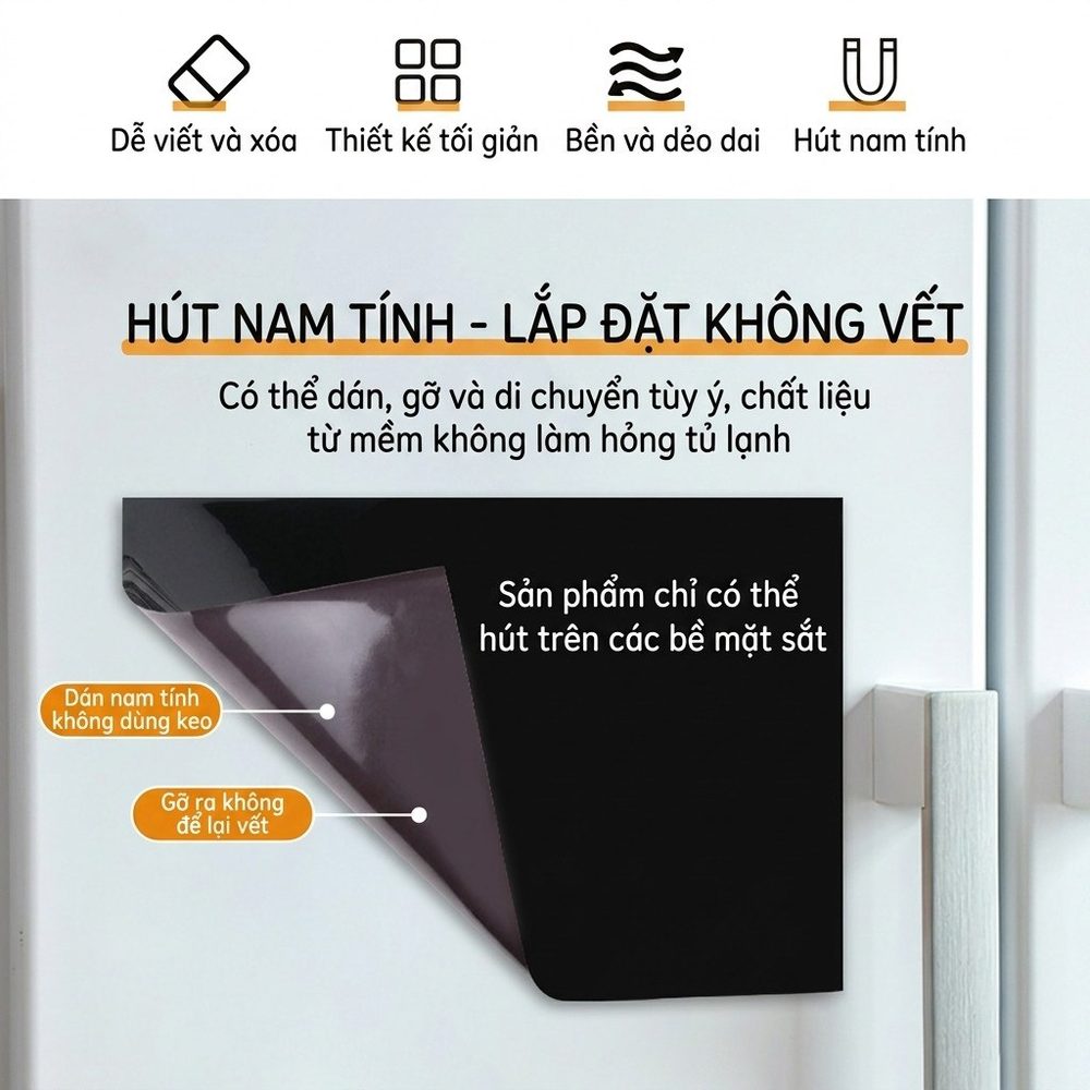 Bảng Đen Từ Tính Nam Châm Viết Xóa Được 42x29 PVC Dán Tường Kèm Bút Lau Bảng