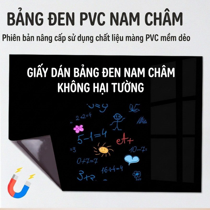 Bảng Đen Từ Tính Nam Châm Viết Xóa Được 42x29 PVC Dán Tường Kèm Bút Lau Bảng