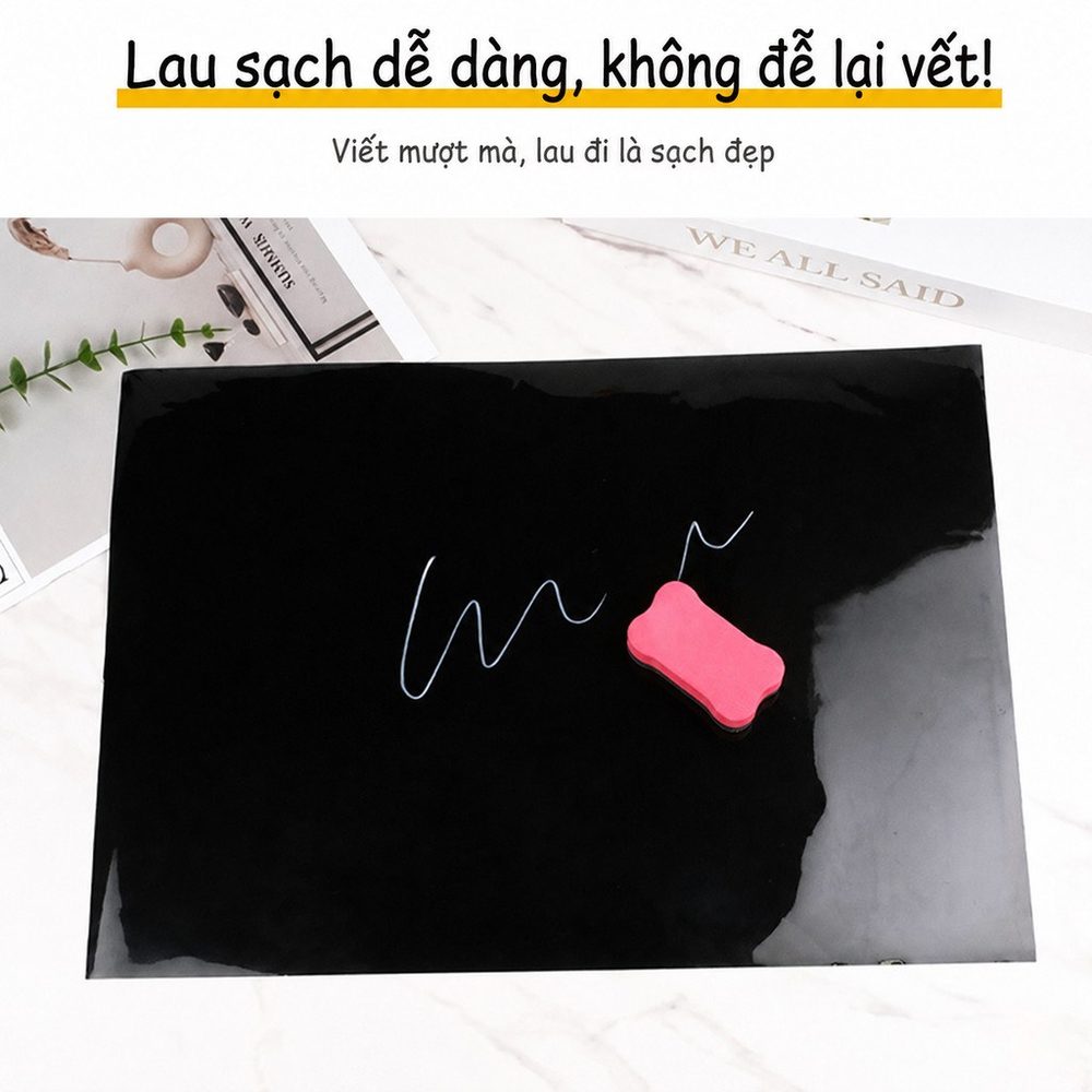 Bảng Đen Từ Tính Nam Châm Viết Xóa Được 42x29 PVC Dán Tường Kèm Bút Lau Bảng