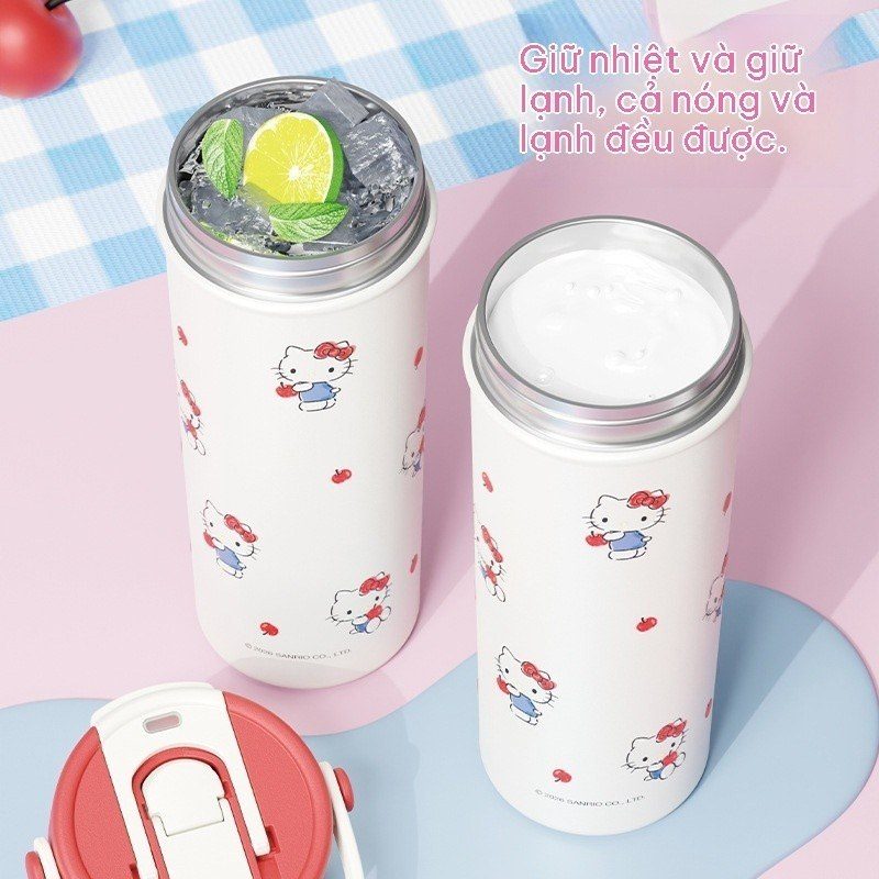 Bình giữ nhiệt HelloKT 600ml inox 316 có ống hút, quai cầm BL99