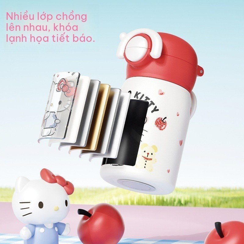 Bình giữ nhiệt HelloKT 600ml inox 316 có ống hút, quai cầm BL99