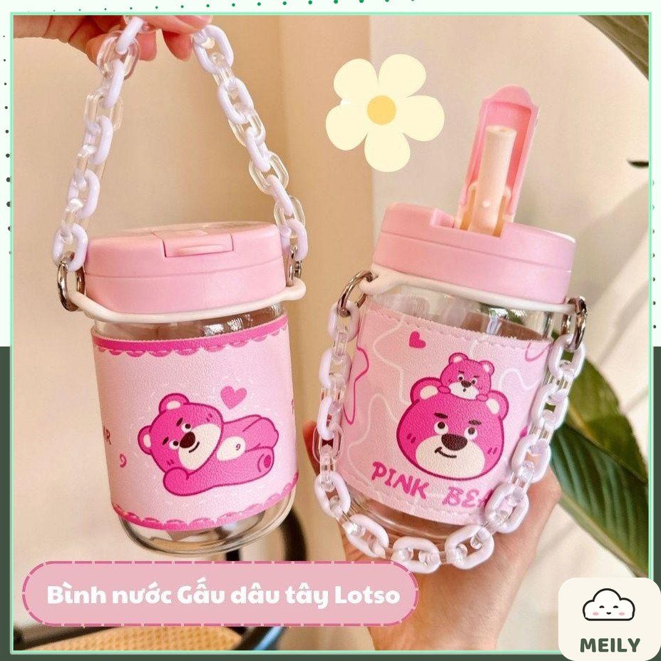 Bình nước thuỷ tinh Gấu dâu tây Lotso