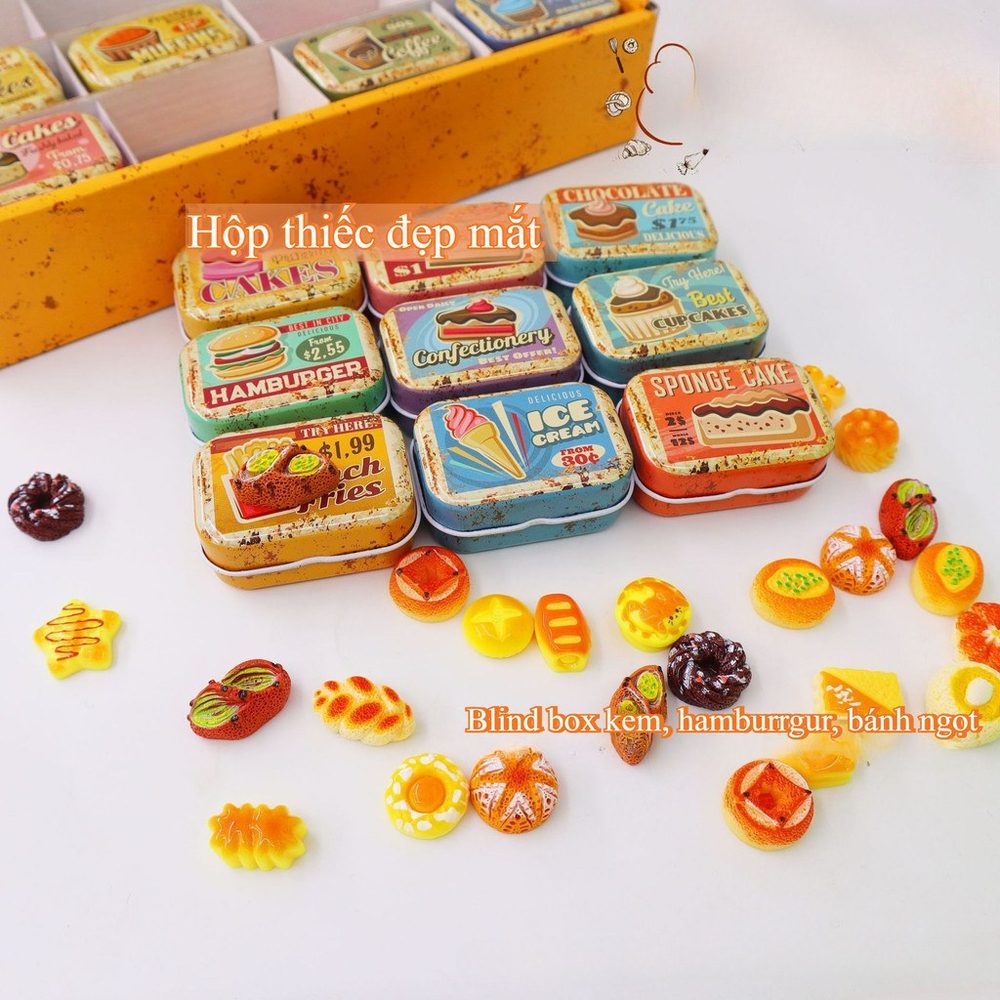 Blind box hộp thiếc đồ ăn, bánh mì, snack BL183