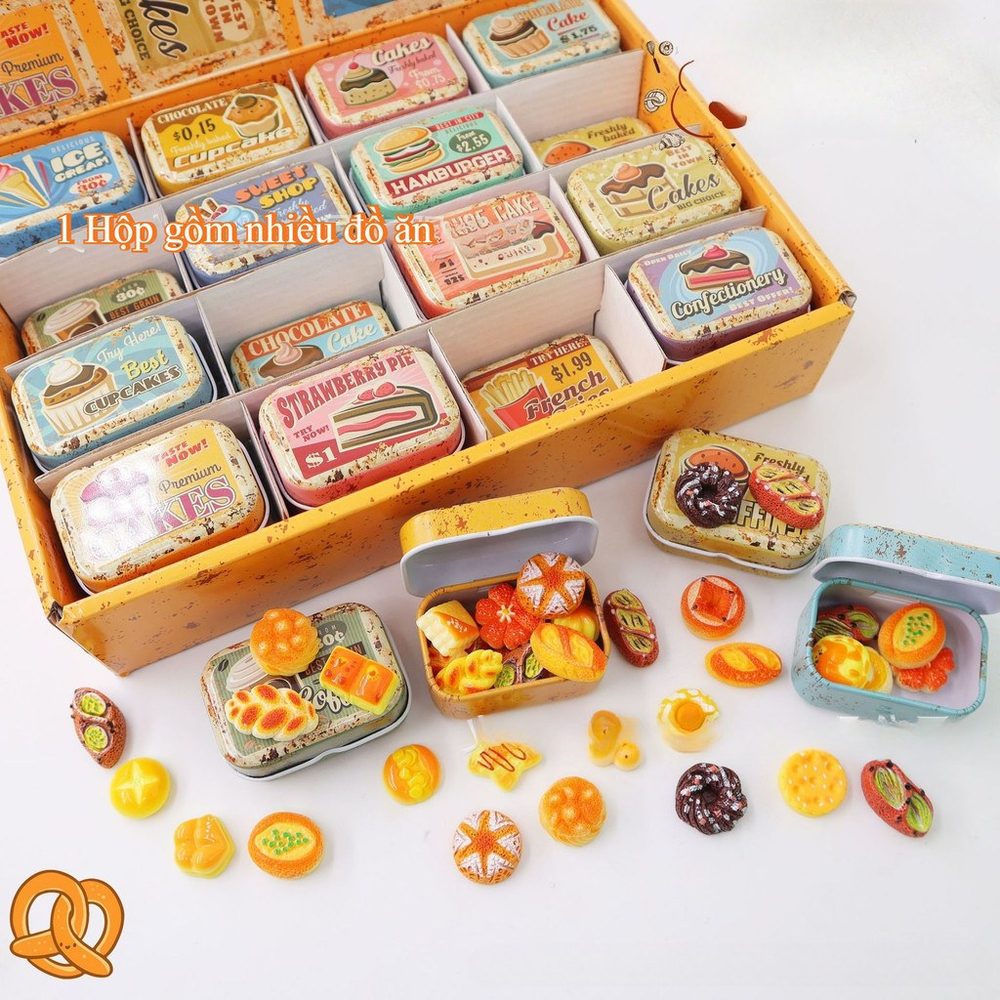 Blind box hộp thiếc đồ ăn, bánh mì, snack BL183