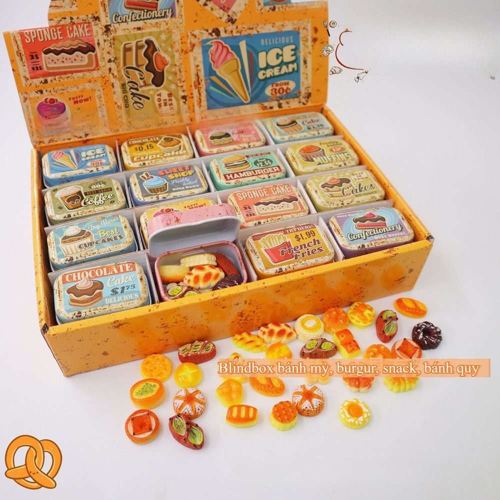 Blind box hộp thiếc đồ ăn, bánh mì, snack BL183