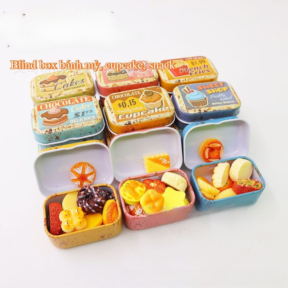 Blind box hộp thiếc đồ ăn, bánh mì, snack BL183