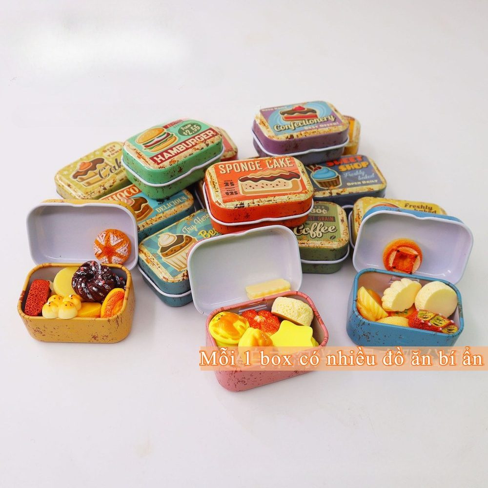 Blind box hộp thiếc đồ ăn, bánh mì, snack BL183