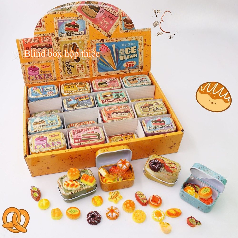 Blind box hộp thiếc đồ ăn, bánh mì, snack BL183