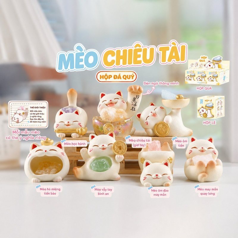 Blind box mèo thần tài tay lớn cute BL181 - Mẫu A đá quý