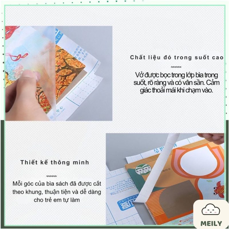 Bộ 10 miếng bọc vở màng film trong suốt K141