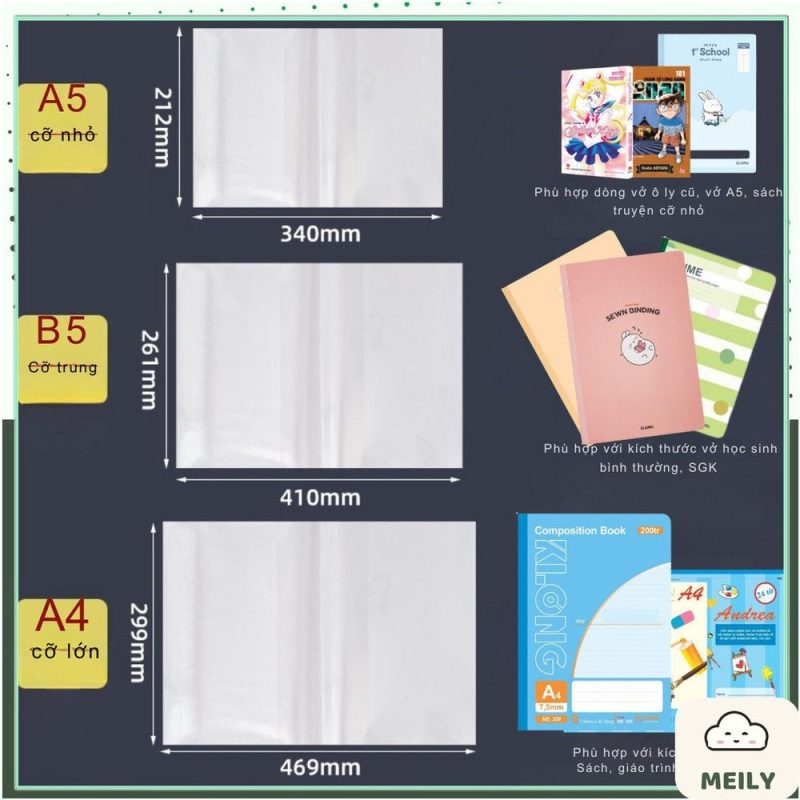 Bộ 10 miếng bọc vở màng film trong suốt K141