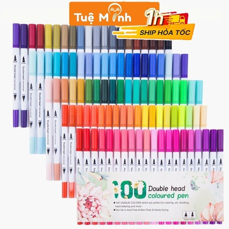 Bộ 12/24/36 bút dual tip 2 đầu gồm ngòi brush + liner - [Cb] Bộ 12 bút 2 đầu brush + liner B07