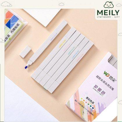 Bộ 12 bút highlight 2 đầu màu Pastel Light Color kèm sticker HI06