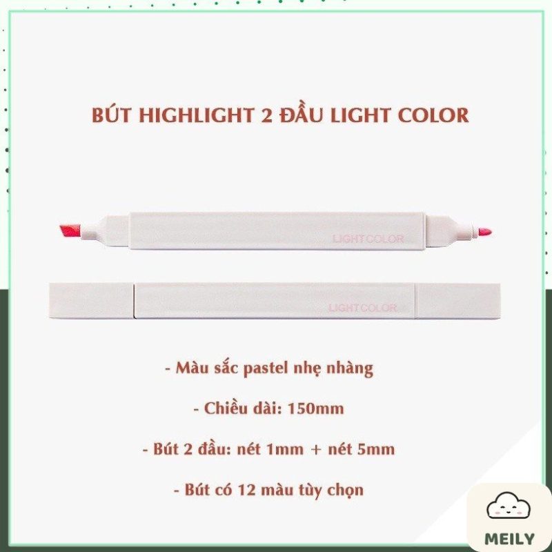 Bộ 12 bút highlight 2 đầu màu Pastel Light Color kèm sticker HI06