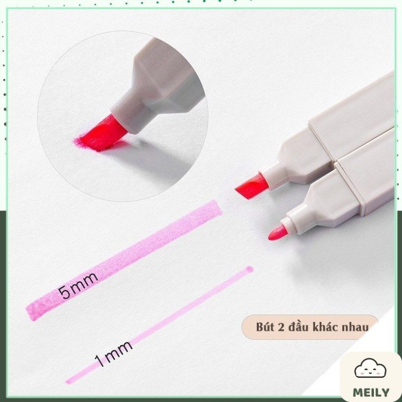 Bộ 12 bút highlight 2 đầu màu Pastel Light Color kèm sticker HI06