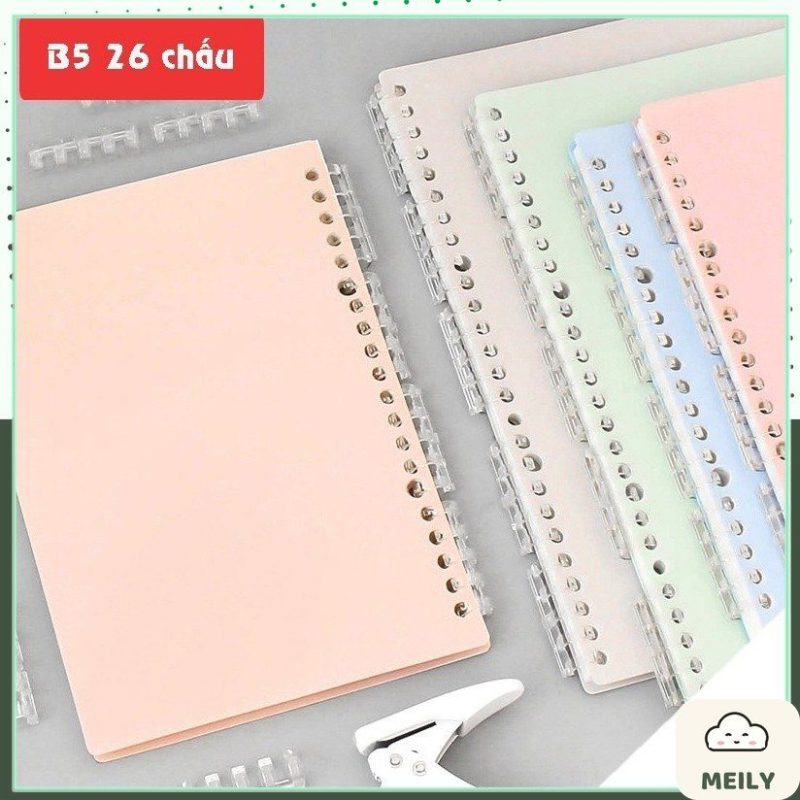 Bộ 2 bìa nhựa gắn sổ còng B5 26 chấu Pastel P16
