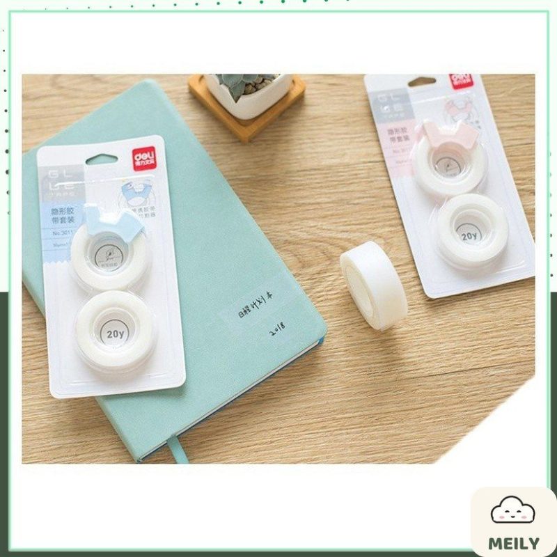 Bộ 2 cuộn băng dính ghi chú note trong suốt kèm dụng cụ cắt