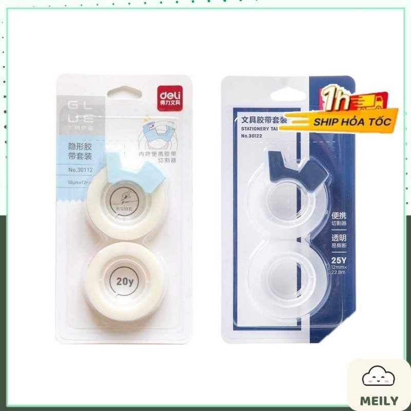 Bộ 2 cuộn băng dính ghi chú note trong suốt kèm dụng cụ cắt