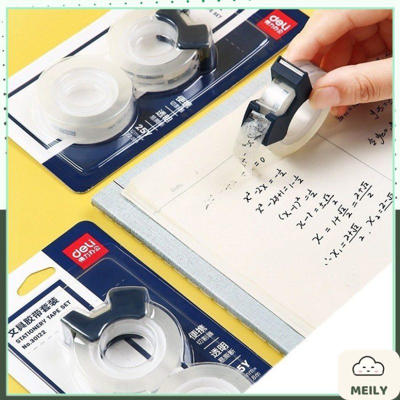 Bộ 2 cuộn băng dính ghi chú note trong suốt kèm dụng cụ cắt