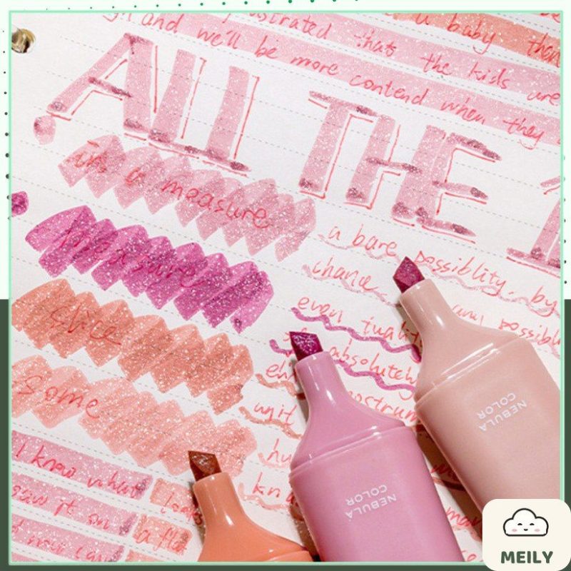 Bộ 4 bút highlight pastel ánh kim nhũ lấp lánh