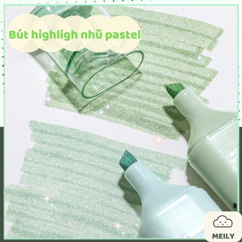Bộ 4 bút highlight pastel ánh kim nhũ lấp lánh