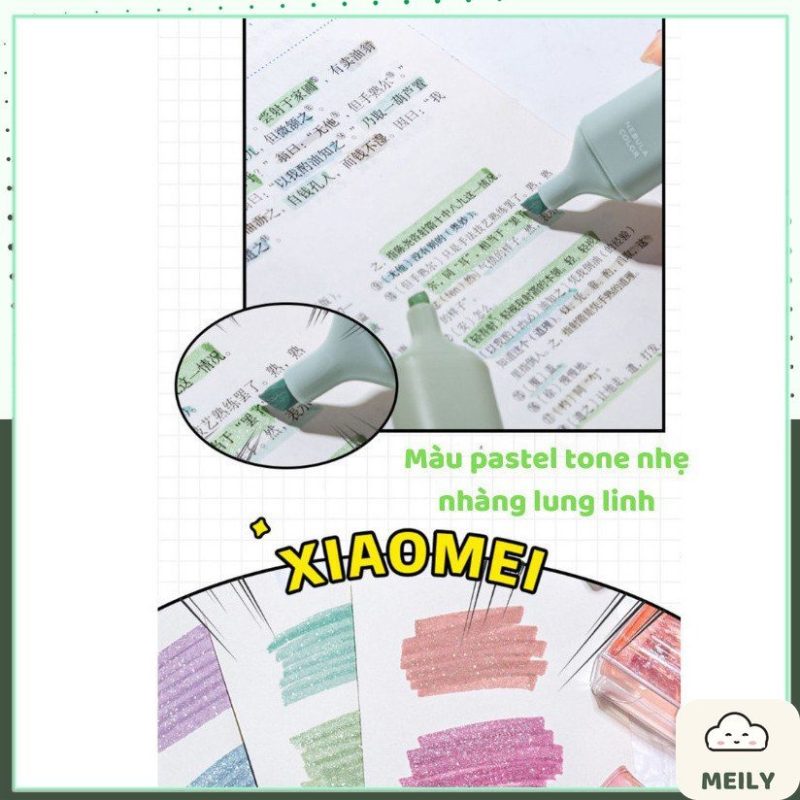 Bộ 4 bút highlight pastel ánh kim nhũ lấp lánh