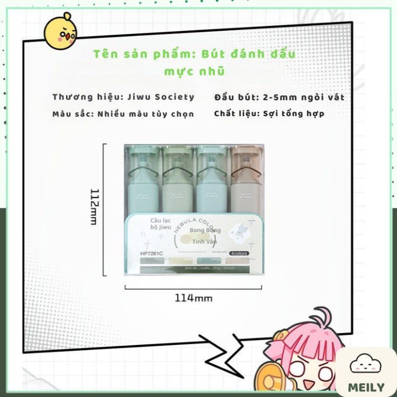 Bộ 4 bút highlight pastel ánh kim nhũ lấp lánh