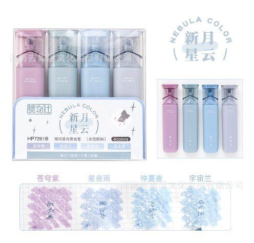 Bộ 4 bút highlight pastel ánh kim nhũ lấp lánh - xanh biển
