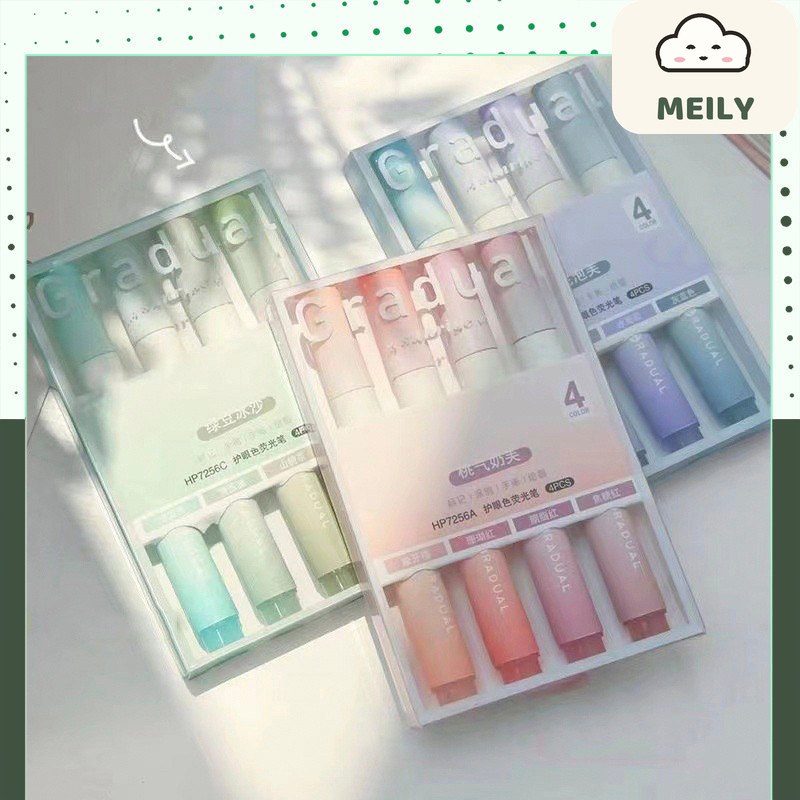Bộ 4 bút highlight thân tròn Pastel Gradual HI09