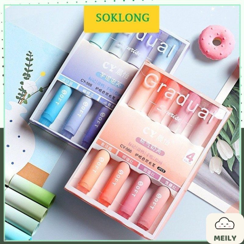 Bộ 4 bút highlight thân tròn Pastel Gradual HI09