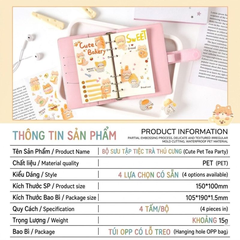 Bộ 4 tờ sticker PET cute STI112