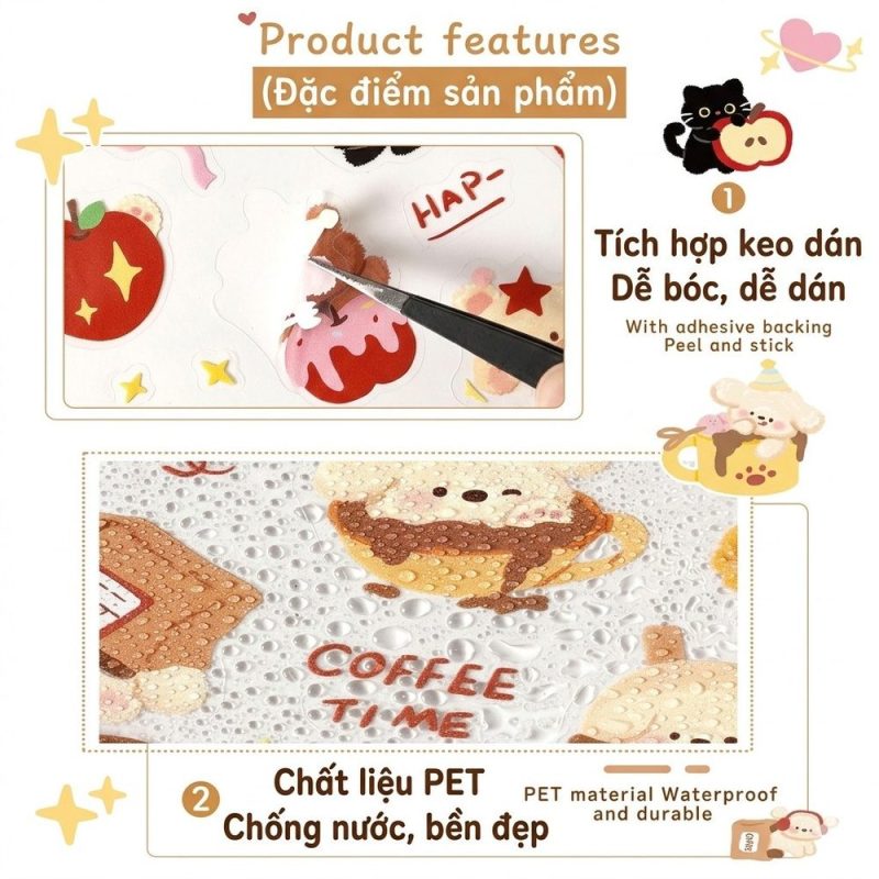 Bộ 4 tờ sticker PET cute STI112