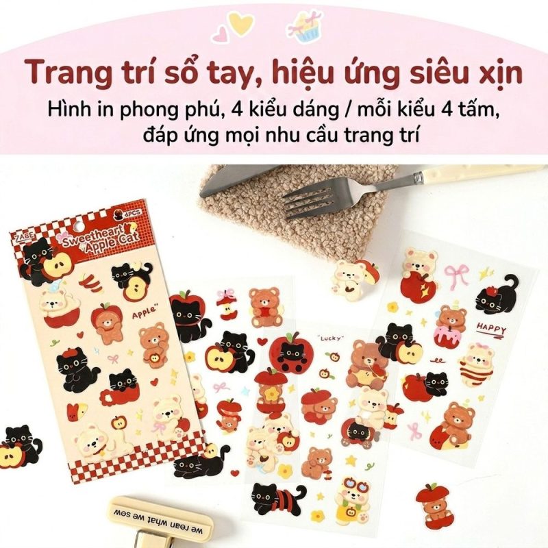 Bộ 4 tờ sticker PET cute STI112