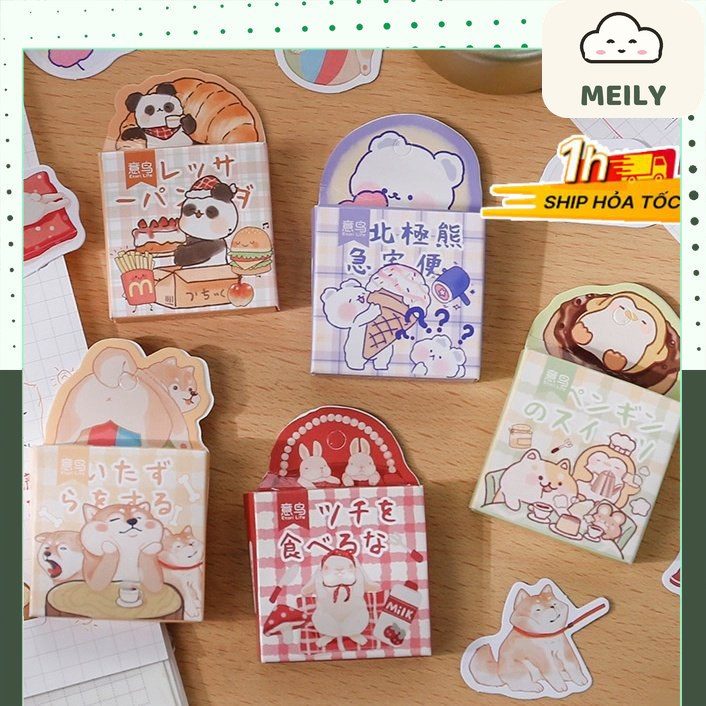 Bộ 45 sticker dễ thương hoạt hình - nhãn dán hình động vật cute STI38