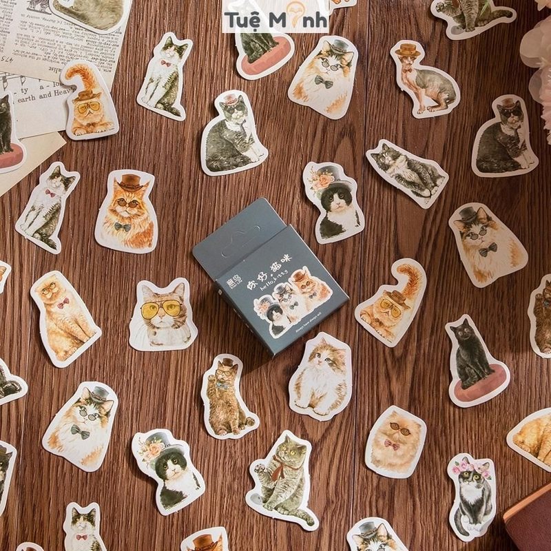 Bộ 45 sticker dễ thương hoạt hình - nhãn dán hình động vật cute STI38 - Hộp 46 sticker hoạt hình chú mèo STI62