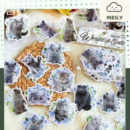 Bộ 45 sticker hình thế giới mèo World of Cat nhãn dán trang trí sổ bullet