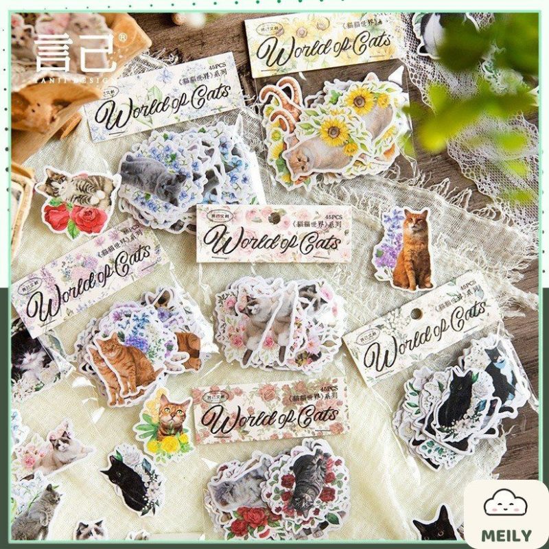 Bộ 45 sticker thế giới mèo World of Cat cho sổ bullet