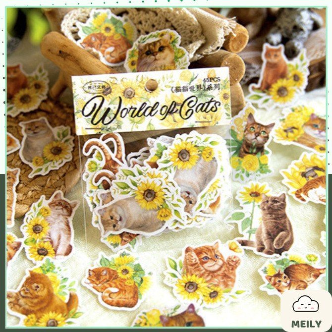 Bộ 45 sticker thế giới mèo World of Cat cho sổ bullet