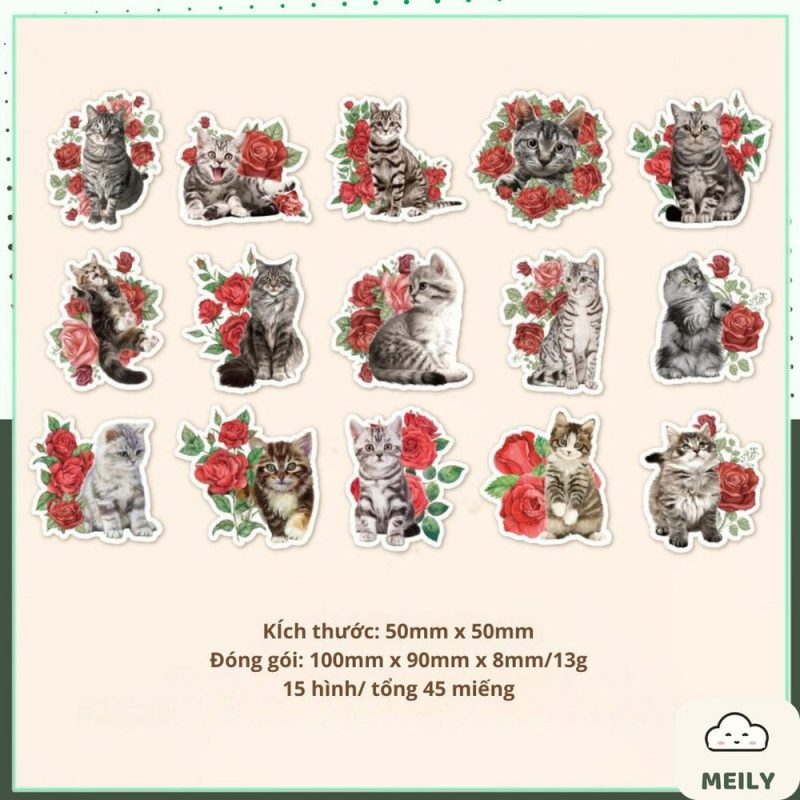Bộ 45 sticker thế giới mèo World of Cat cho sổ bullet