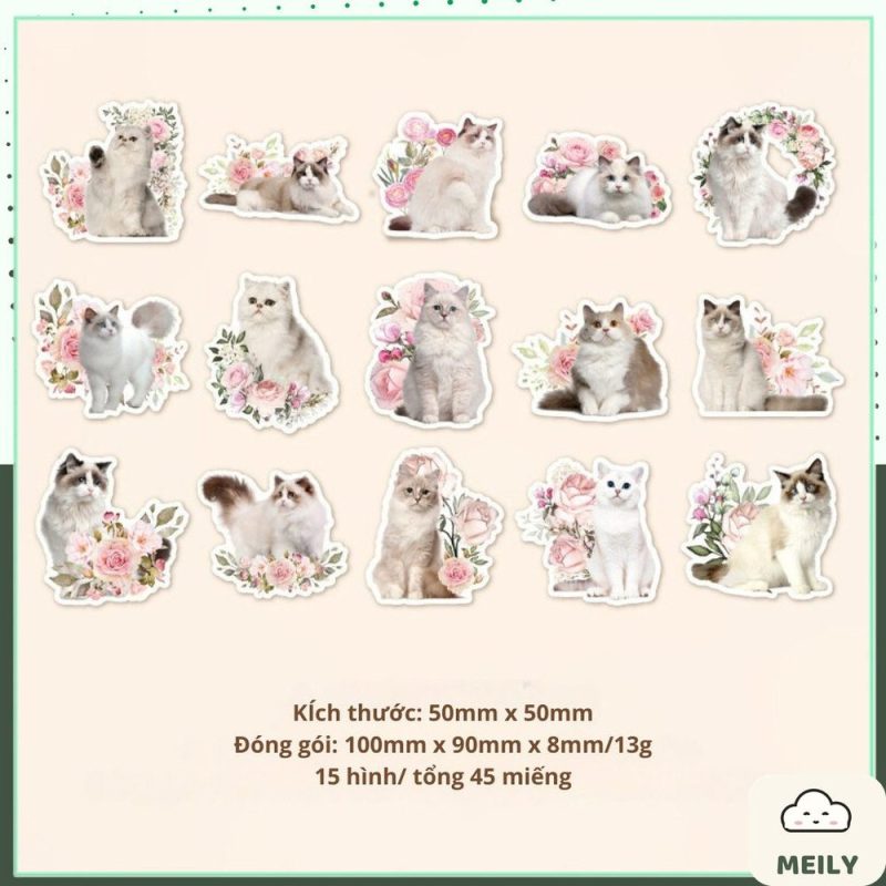 Bộ 45 sticker thế giới mèo World of Cat cho sổ bullet