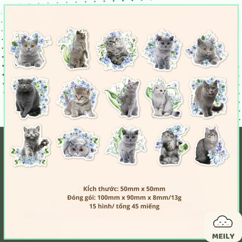Bộ 45 sticker thế giới mèo World of Cat cho sổ bullet