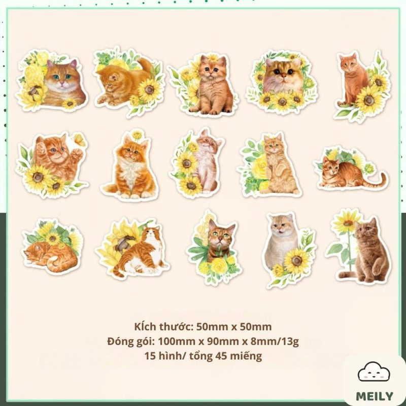 Bộ 45 sticker thế giới mèo World of Cat cho sổ bullet