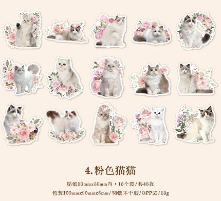 Bộ 45 sticker thế giới mèo World of Cat cho sổ bullet - Hồng