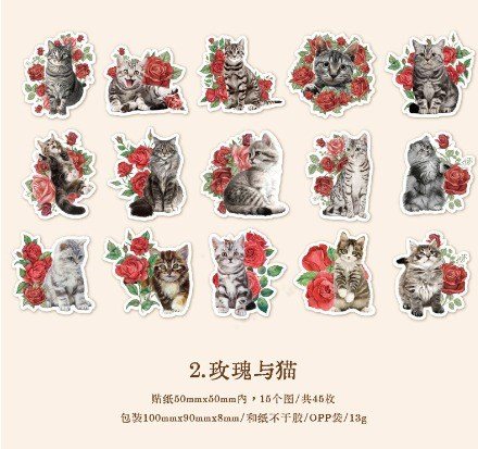 Bộ 45 sticker thế giới mèo World of Cat cho sổ bullet - Đỏ