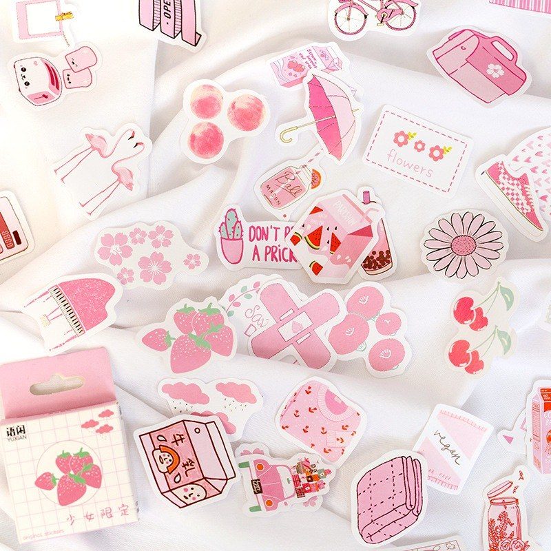 Bộ 46 sticker nhãn dán hình quả dâu tây xinh xắn STI45